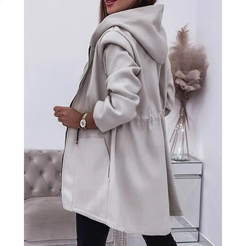Fall Winter Hooded Zipper Coat Long Section Pockets Trend Hoodies Coats Women Long Sleeve Autumn Casual Sweatshirt Outwear 250106