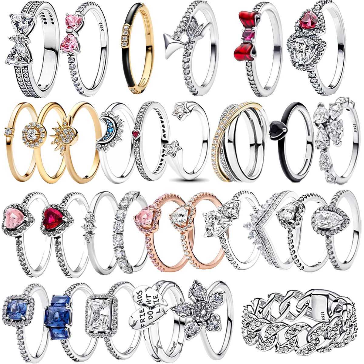 925 Sterling Silver Red Pink Heart Stone Sun Moon Pink Ribbon Size5 6 7 8 9 Rings Wedding Fashion Fine Jewelry WomenXJ250110