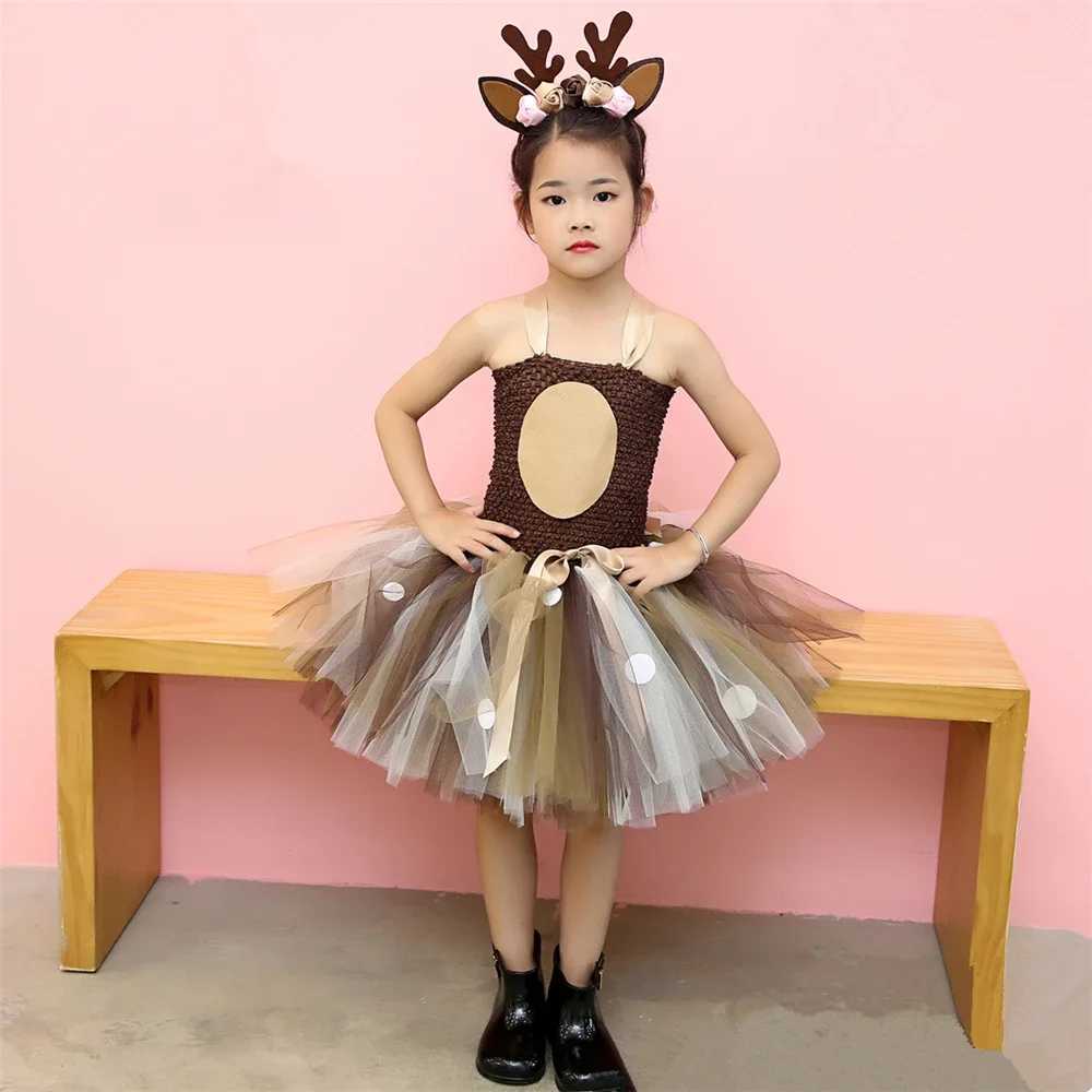 Deer costume girl Christmas Tutu dress childrens birthday jungle park Halloween animal reindeer costume W250111