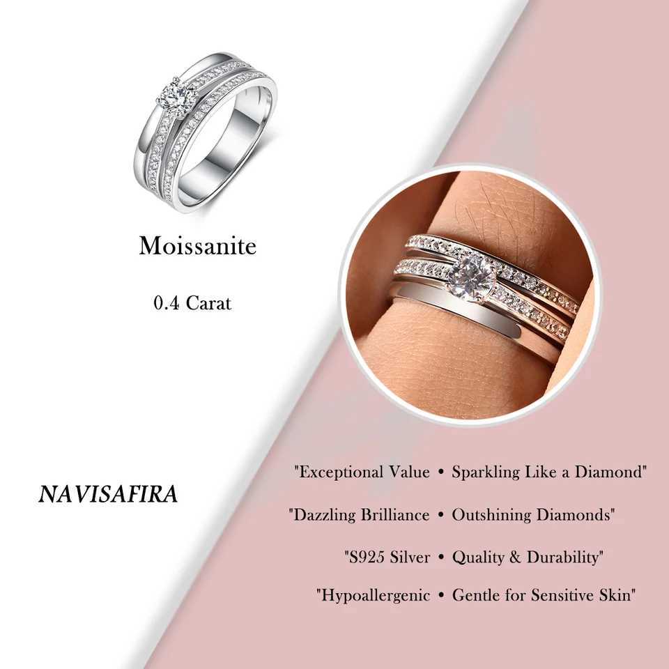 0.4Ct S925 Moissanite Card Ring with Zircon Accent Multi Layer Elegant Design Suitable for Engagement W250111