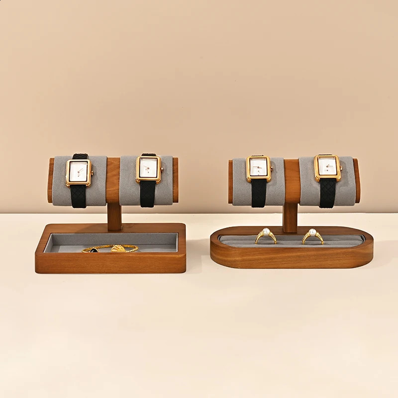 Oirlv Wooden Wrist Watch Display Rack Jewelry Organizer T-Bar Watch Stand Ring Tray Multi-Function Jewelry Display Stand Holder 250106