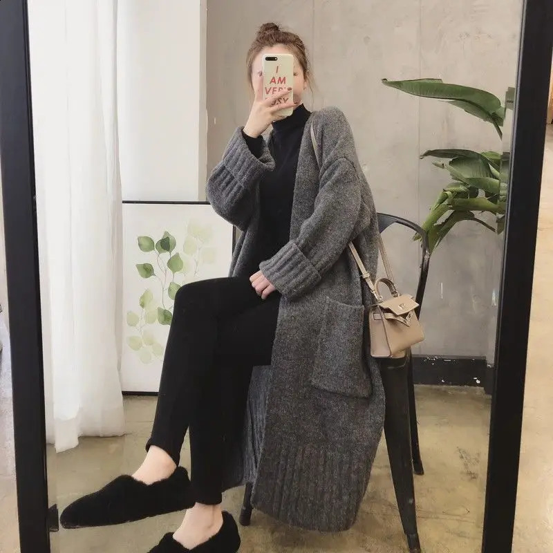 Sweater Cardigan Female Korean Spring and Autumn Sweater Coat Women Loose Medium Length Versatile Knitted Cardigan 250106