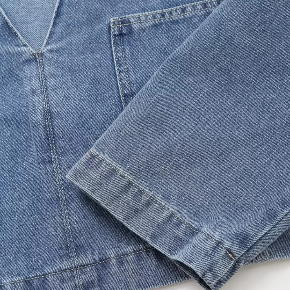 ZBZA Retro Denim Shirt Jean Wide-Leg Pant Suit Long Sleeves lapel Pullover Top Button Zip Pocket Jeans Fall Winter Lady Chic Set 250109