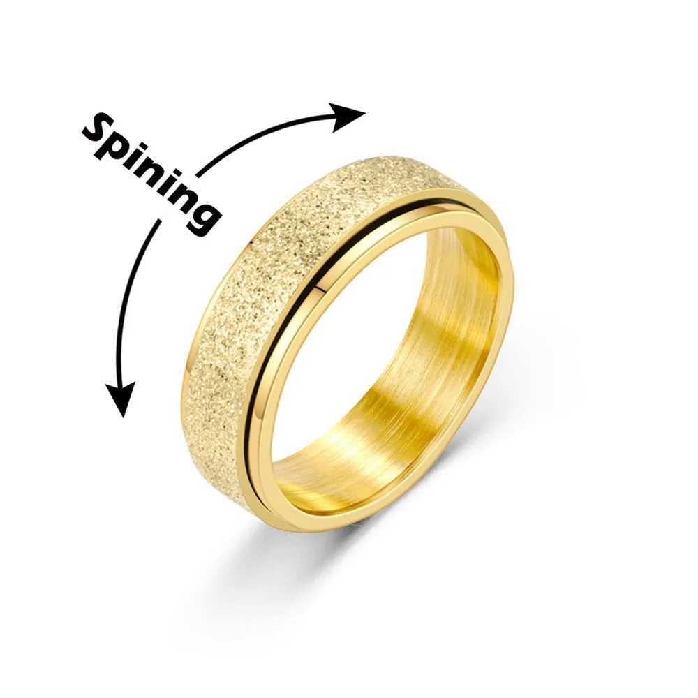 Anxiety Fidget Mens Rotating Ring 6mm Sandblasting Stainless Steel Rotating Ring Womens Pressure resistant Jewelry W250111