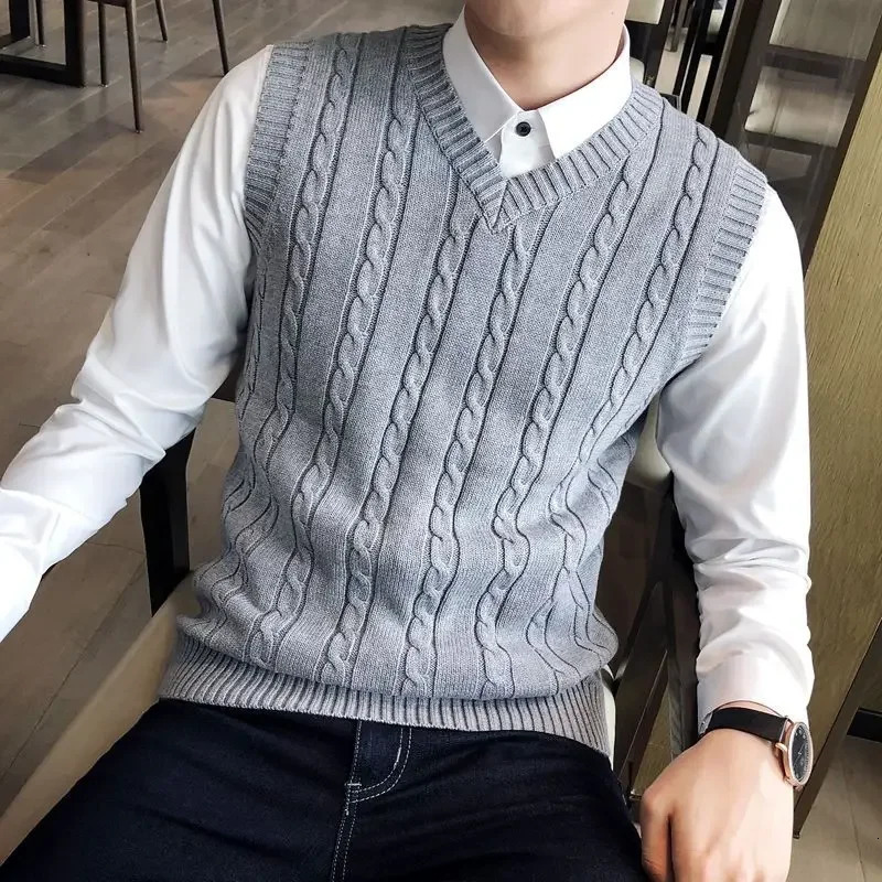 Knit Sweater Male Solid Color Sleeveless Plain Mens Clothing Blue Vest Waistcoat Jumpers Plus Size Selling Products 2024 A 250107