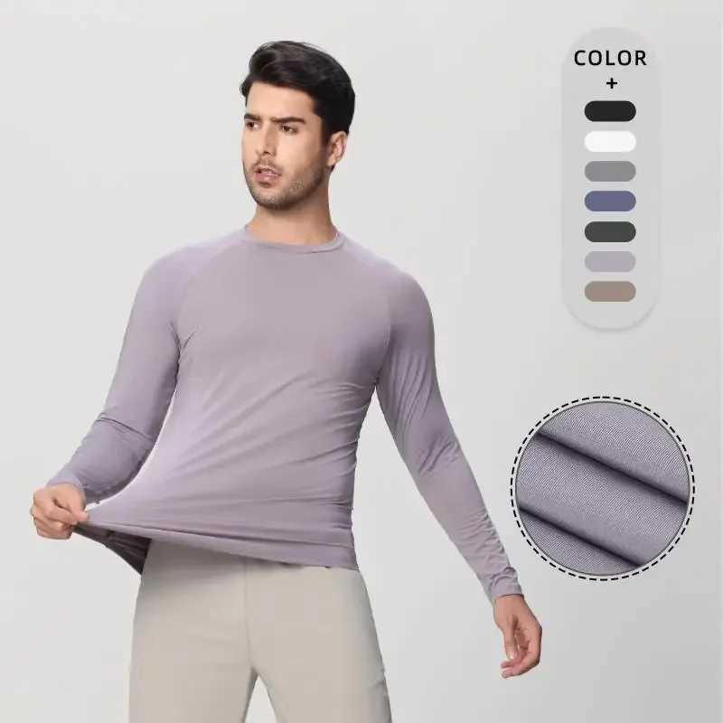Sports running mens long sleeved T-shirt with curved hem warm gym workout clothes quick drying and breathable training round neck top W250111