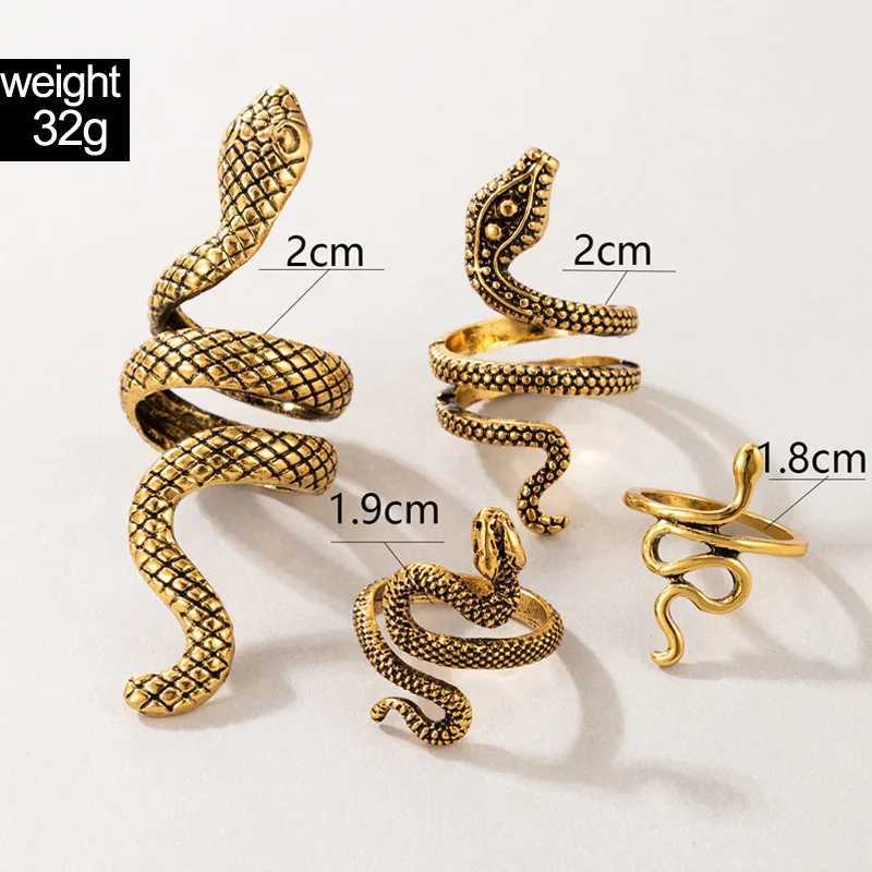 HNSP Retro Snake Ring Set suitable for womens Gothic style black gold silver adjustable fingers jewelry decoration womens giftsXJ250412