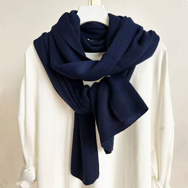 T081 all-match new style knitted solid color men's scarf autumn and winter warm neck scarf female winter high-end couple long