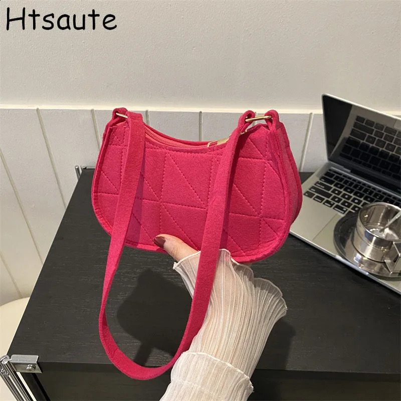 Fashion Women Shoulder Bag Mini Handbags Felt Flap Underarm Bags Female Large Capacity Casual Crossobdy Clutch 250106