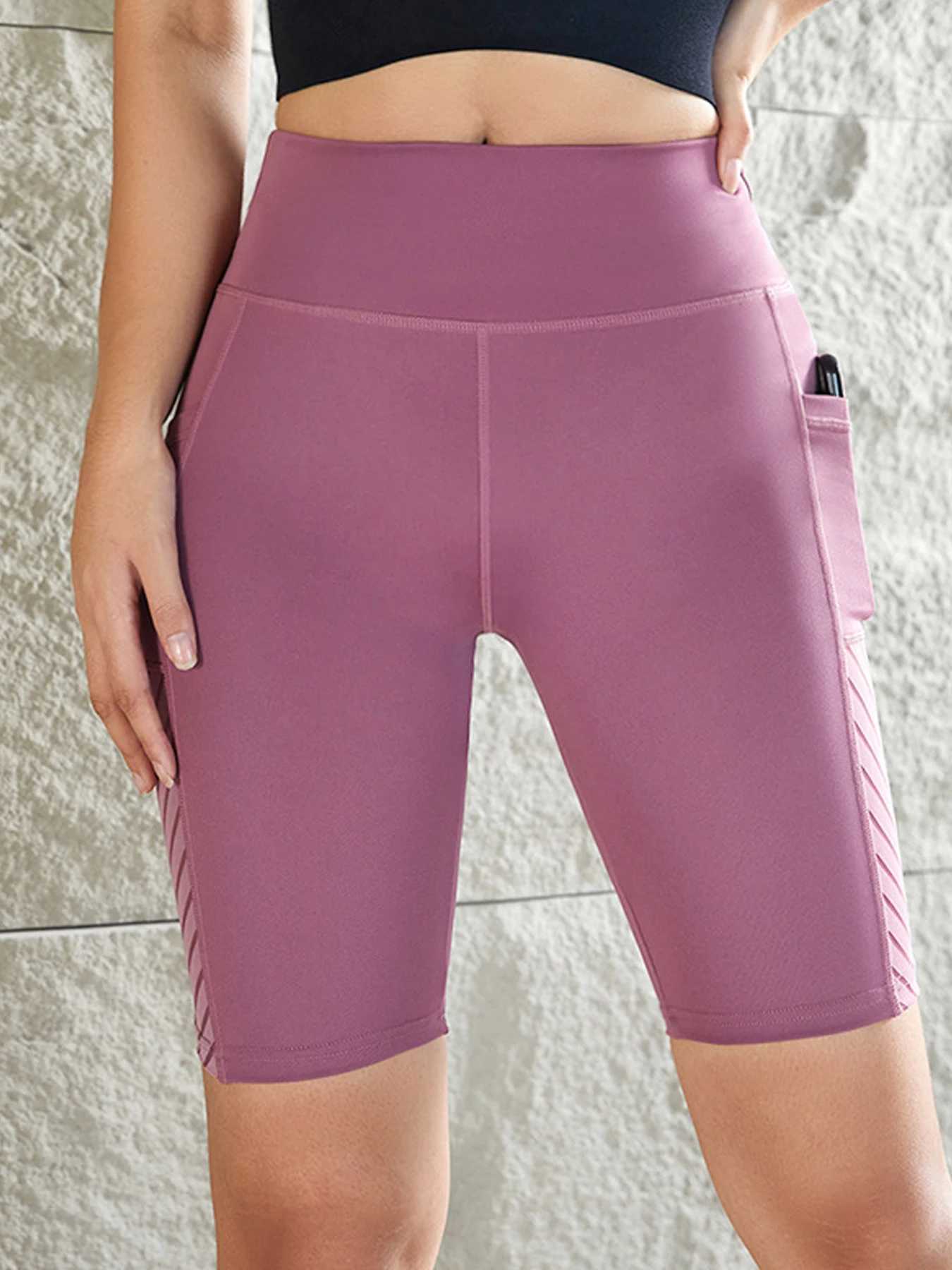 Women Sport Yoga Shorts Knee Length Pants Fitness High Waist Hip Lift Running Yoga Side Pockets Tights Quick Dry Gym SportswearXJ250111