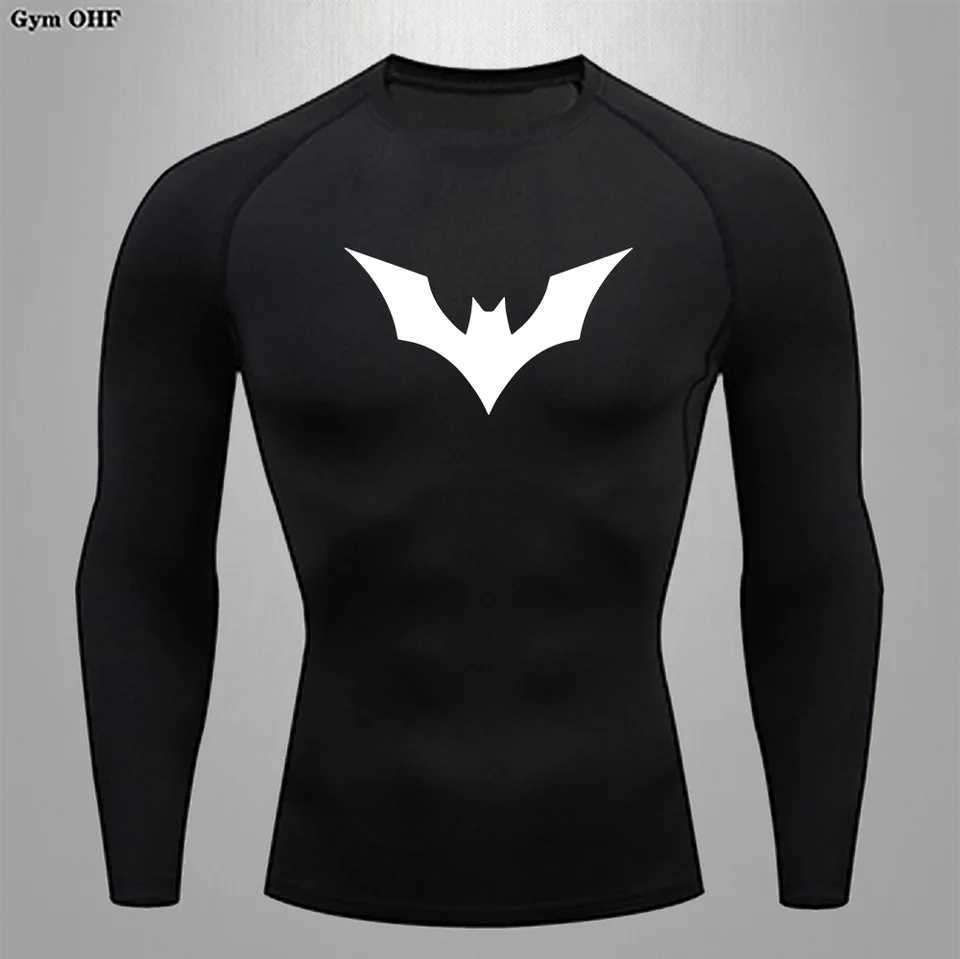 Mens gym T-shirt printed quick drying clothing long sleeved compression jogging Rush protective gym fitness boxing top weightlifting W250111