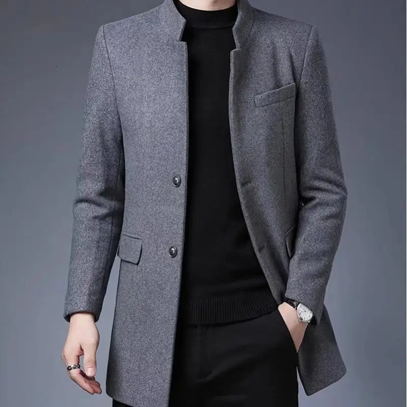 M4XL Mens Wool Blend Trench Coat Winter Warm Slim Fit Single Breasted Long Top Casual Streetwear Autumn Clothing Man 250106