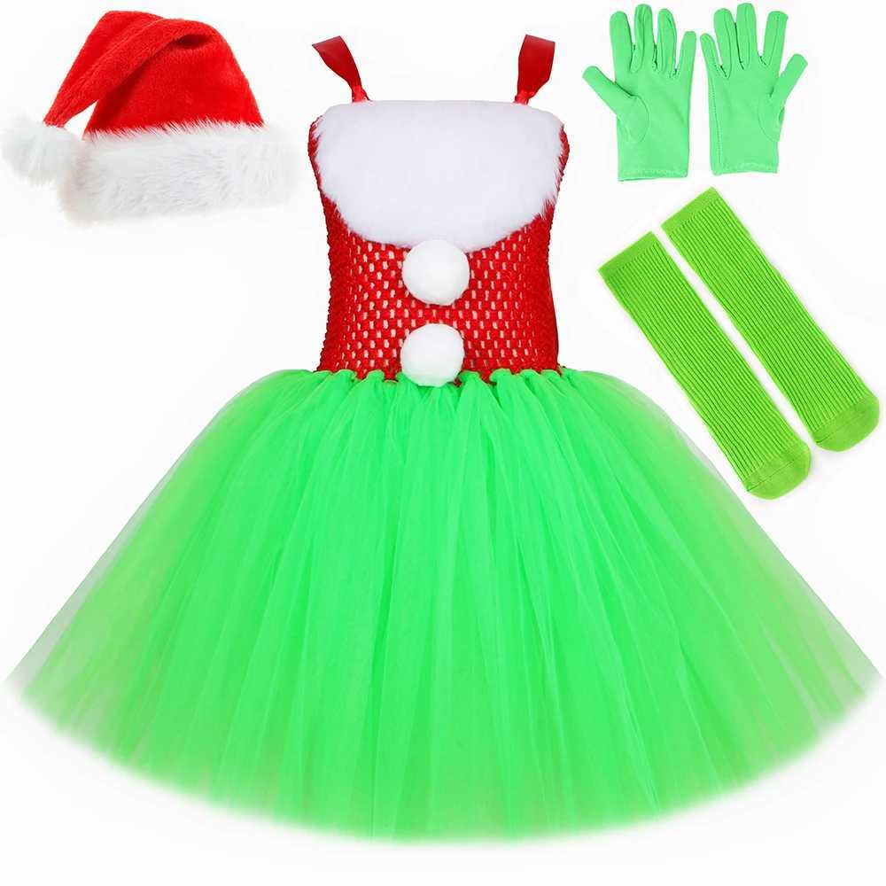 Grinc costume childrens Santa Tutu dress set green fur monster costume girls and toddlers Halloween Christmas Par costume W250111