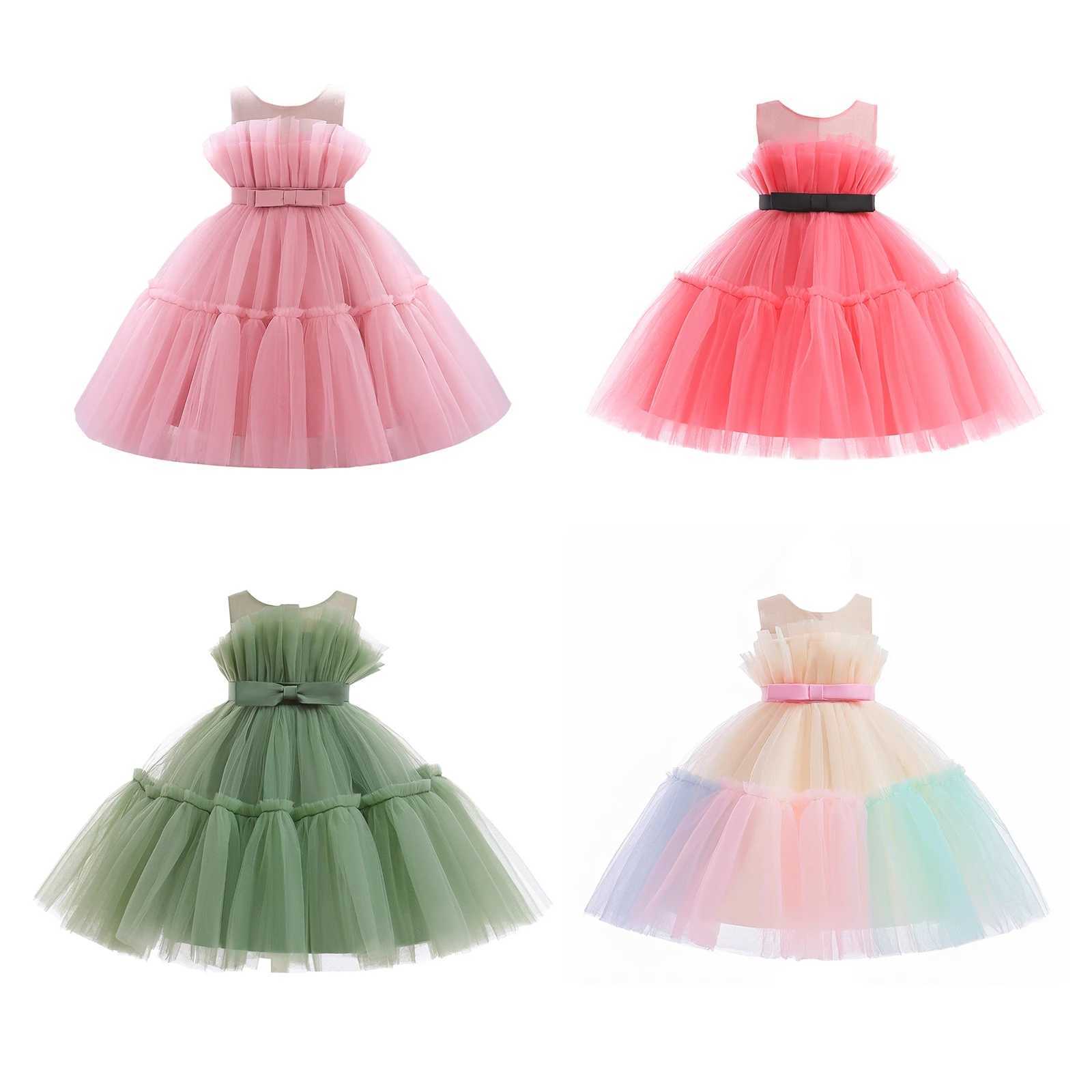 Pudcoco Childrens Baby Girl Princess Par Dress Elegant Bow Sleeveless Mesh Tulle Tutu Birthday Wedding Dress 1-13Y W250111