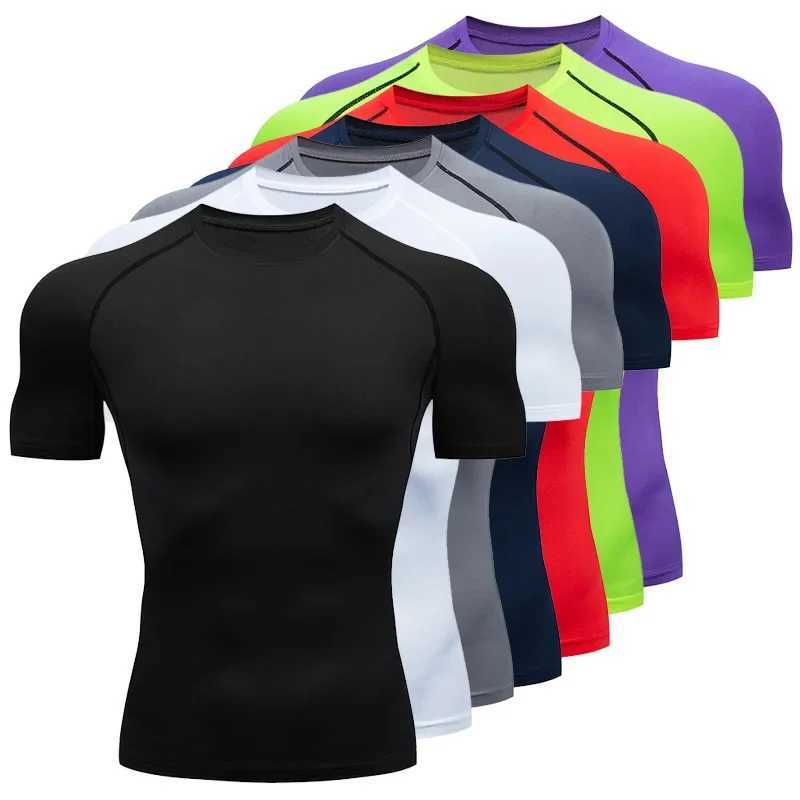 Sports short sLeeved running T-shirt fitness quick drying compression shirt elastic tight fit sports mens gym W250111