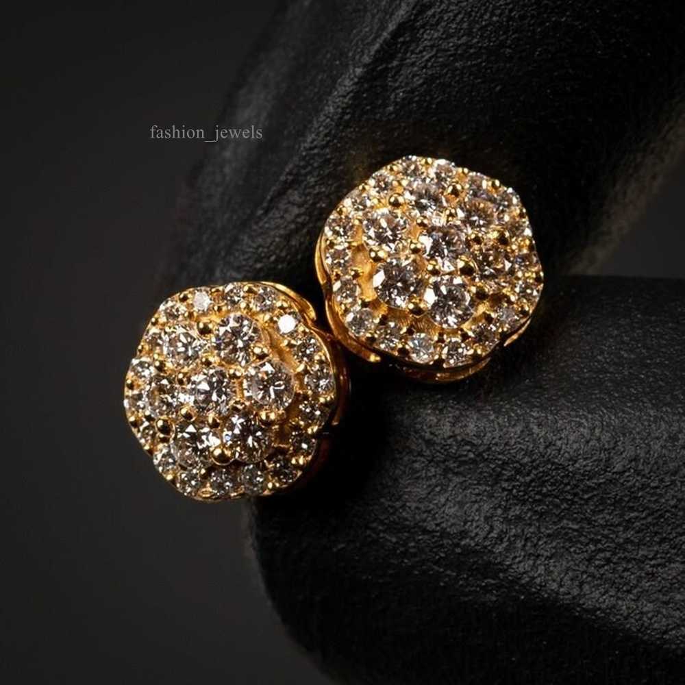 Sterg Sier Screw Back VVS Gold Plated wer Cluster Stud Mens Iced Out Moissanite Earrings