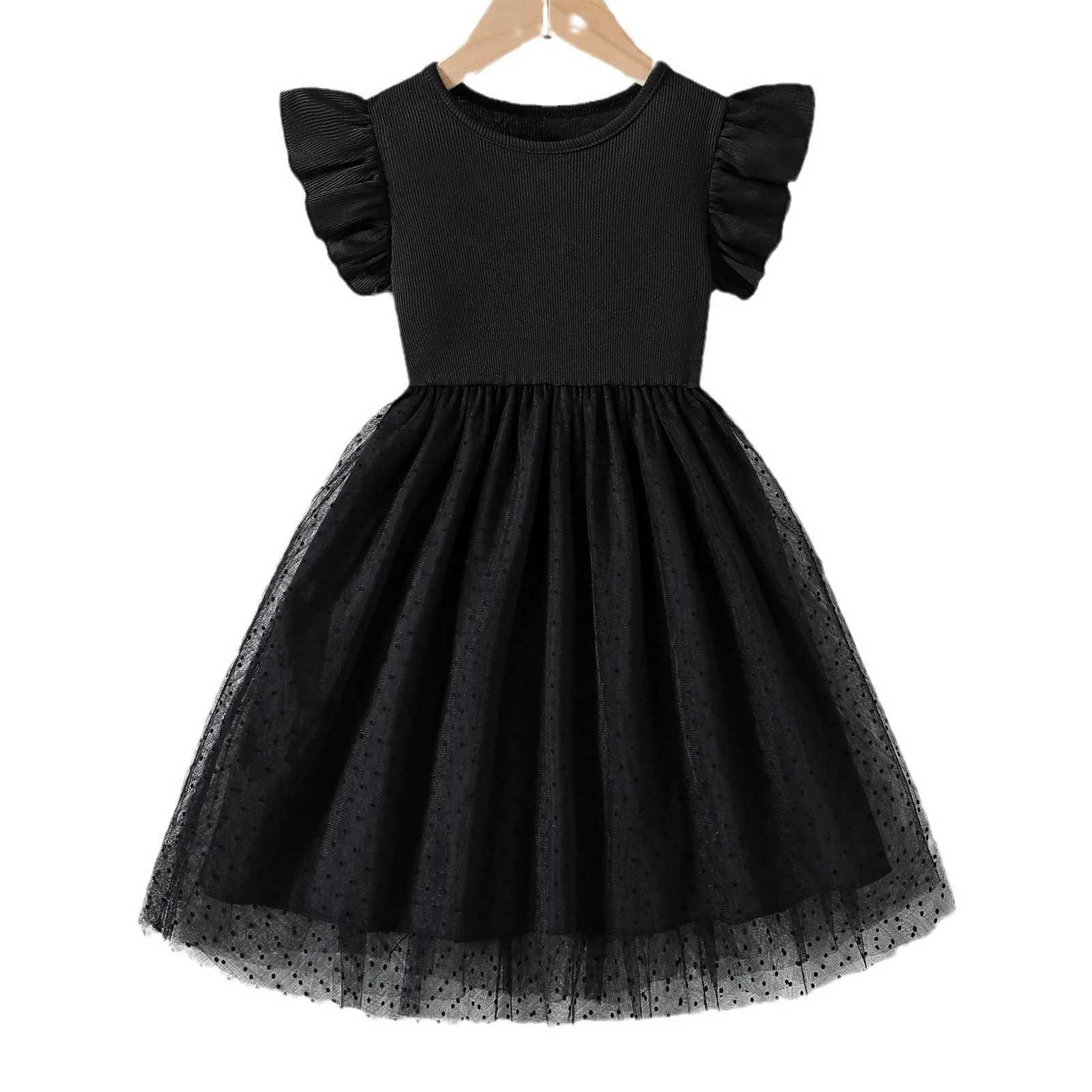 Girls Dress 2025 New Childrens Clothing Summer Short sleeved Black Princess Dress Par Baby Dress Childrens Fashion 1-8Y W250111