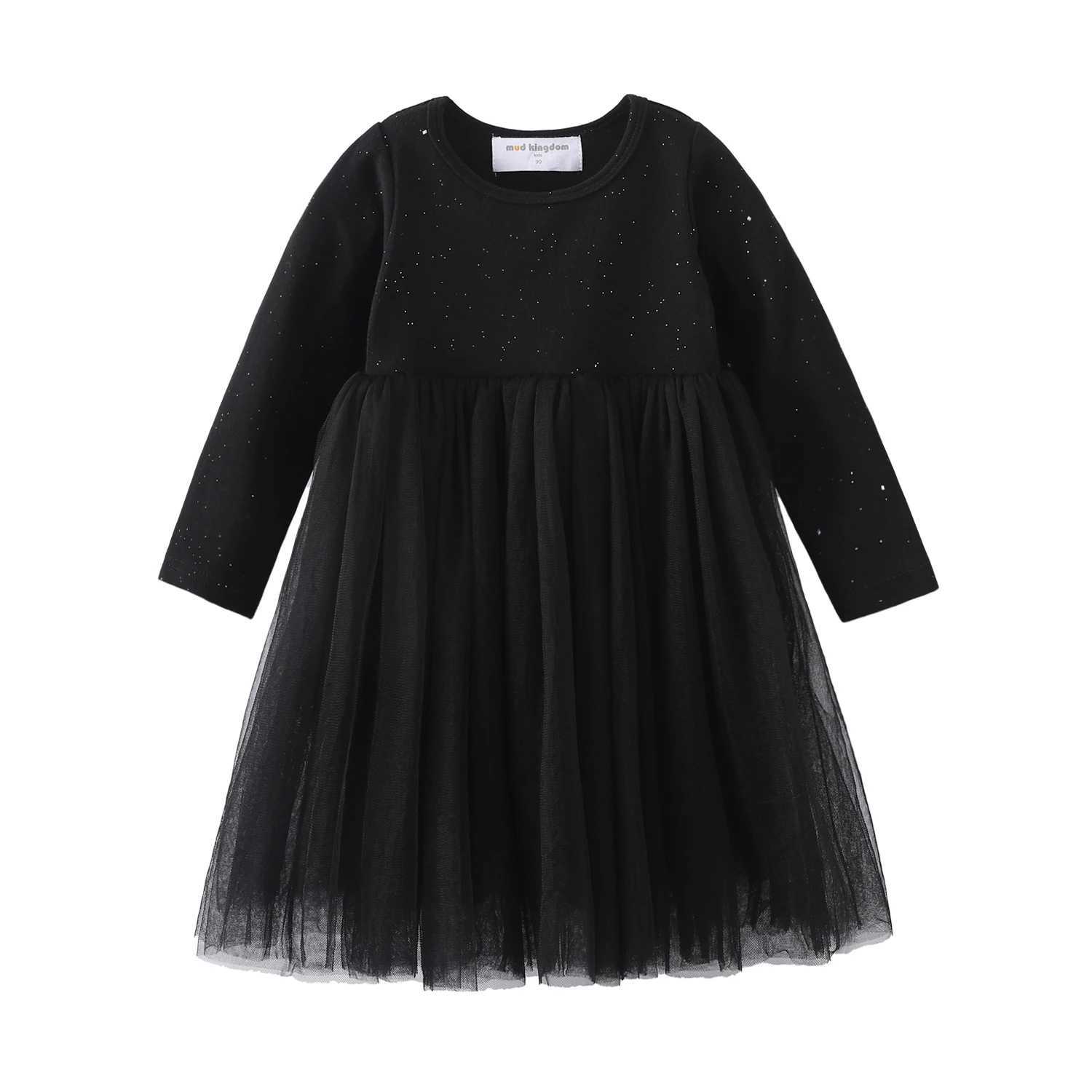 Mudkingdom Sparkle Girl Tutu Dress Long Sleeve Plain Shirt Girls Dress Solid Par Princess Dress Childrens Clothing Spring and Autumn W250111