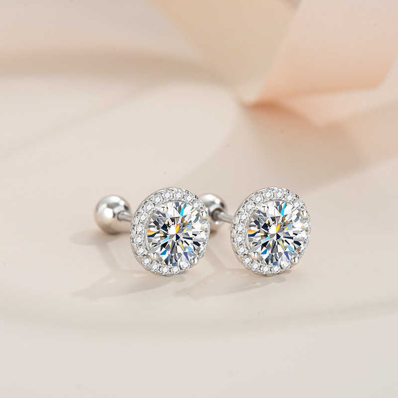Wholesale 925 Sterling Silver Round Moissanite Diamond Screw Stud Earrings Men Women