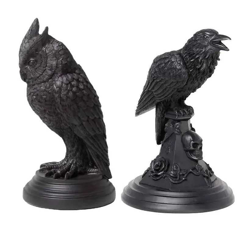 High Quality Gothic candle holders used for table decoration Halloween owls crows candle holders resin statues and home decor T250111