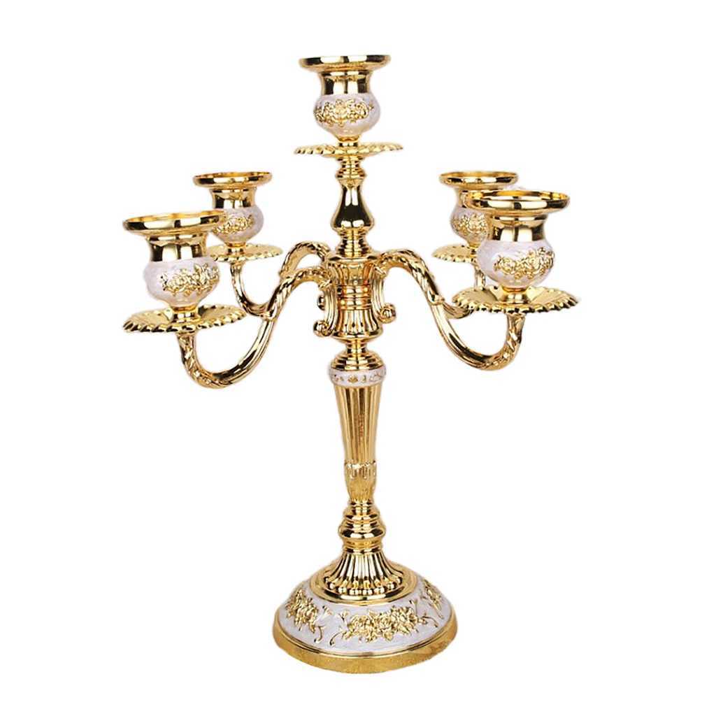 Alloy European Style Candlestick 5-Candelabra Candlestick 14 inch High Metal Candlestick Used for Home Wedding Decoration M250111