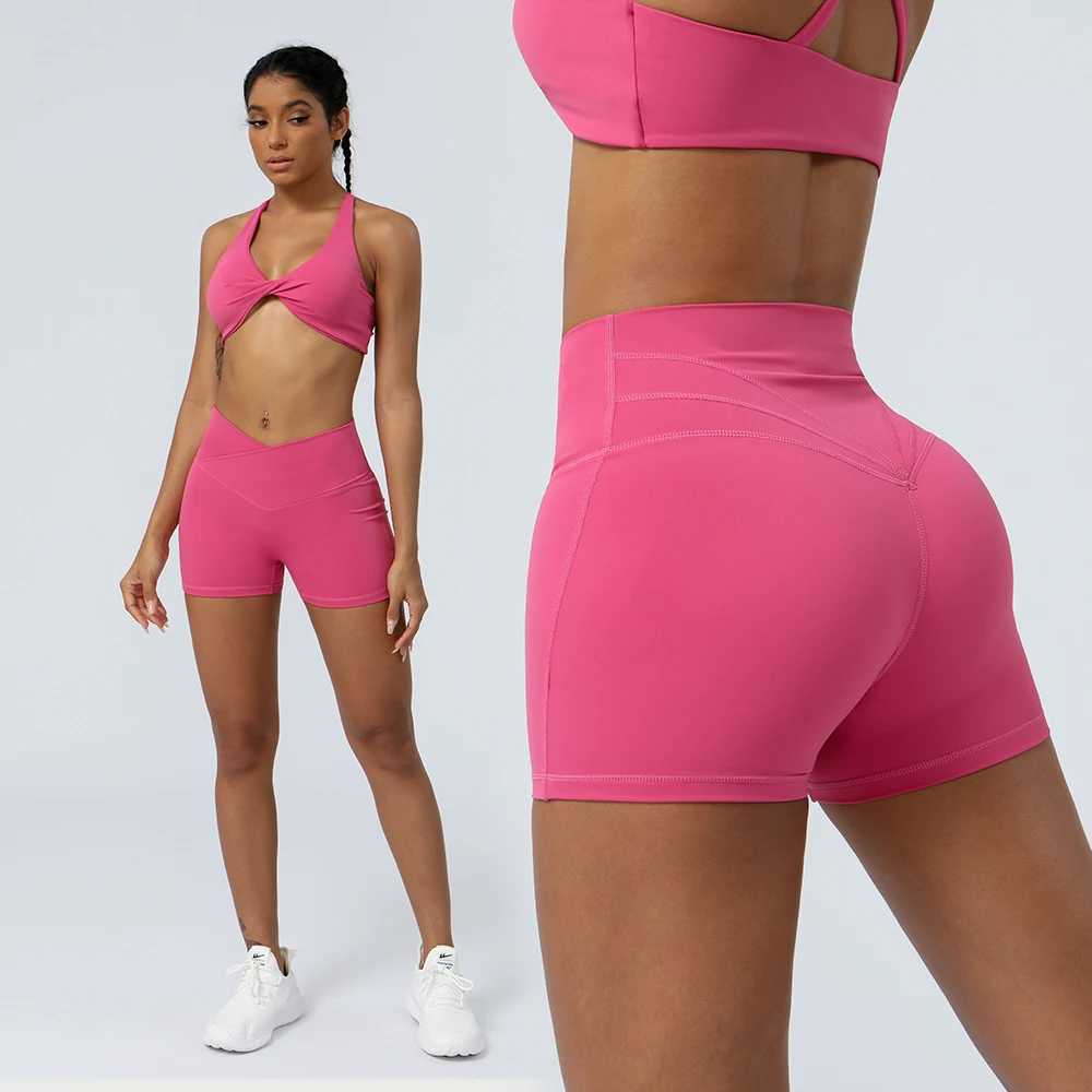 Cross Waist Yoga Shorts V Cut Pilates Gym Fitness Sport Crop Pants Tight Butt Lifting Outdoor Running Dance Cycling ShortsXJ250111