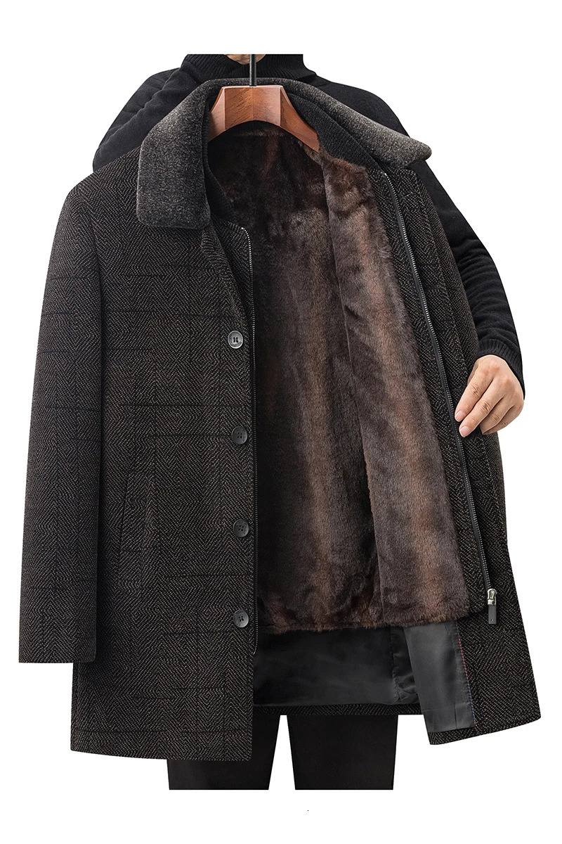 2024 arrival winter jacket men fashion Woolen Coat Mens Casual detachable fur collar Wool trench coat Men Dress Jacket 250107