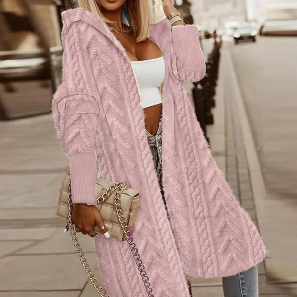 Women Knitting Coat Oversized Knitted Cardigan Stylish Womens Knee-length Sweater Cardigan Solid Color Long Knitting Coat 250106