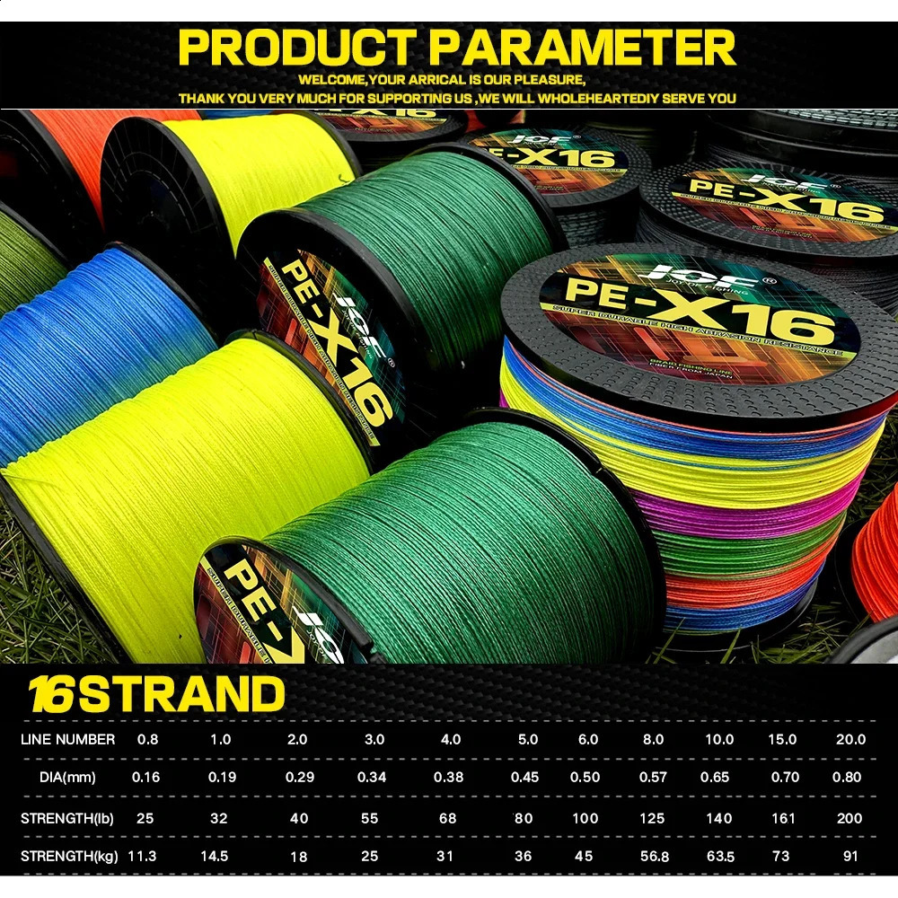 16 Strands Braided Fishing Line X16 Super Strong 254080100125140161200LBS HollowCore 100-1000M Multifilament 11.3-91kg 250107
