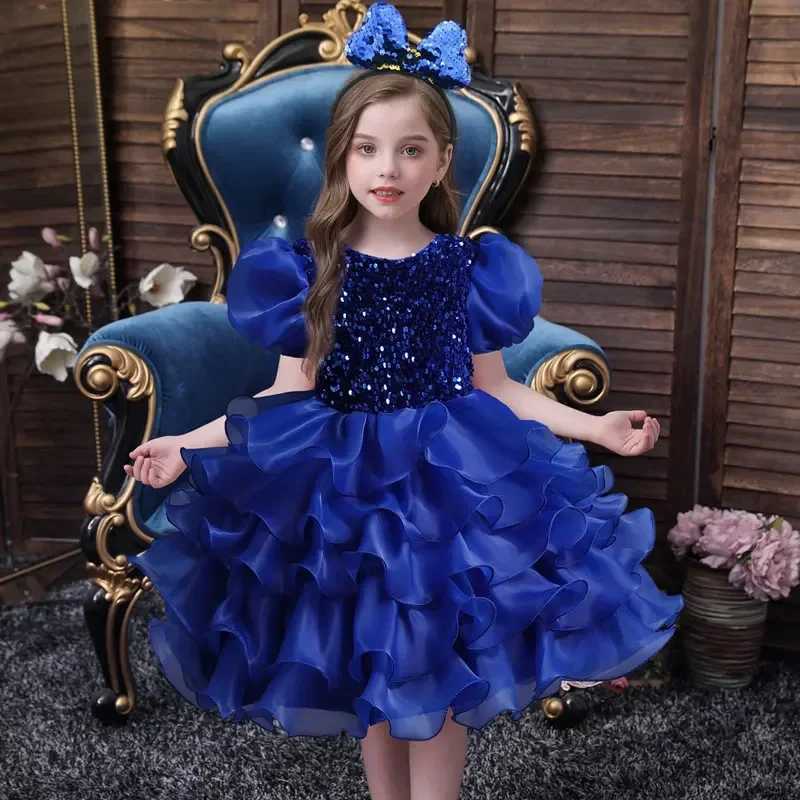 Four Seasons Girls Par Dress Lace Short Sleeve Childrens Clothing Girls Dress Fashion Flower Girls Wedding Dress 2-10 Years W250111