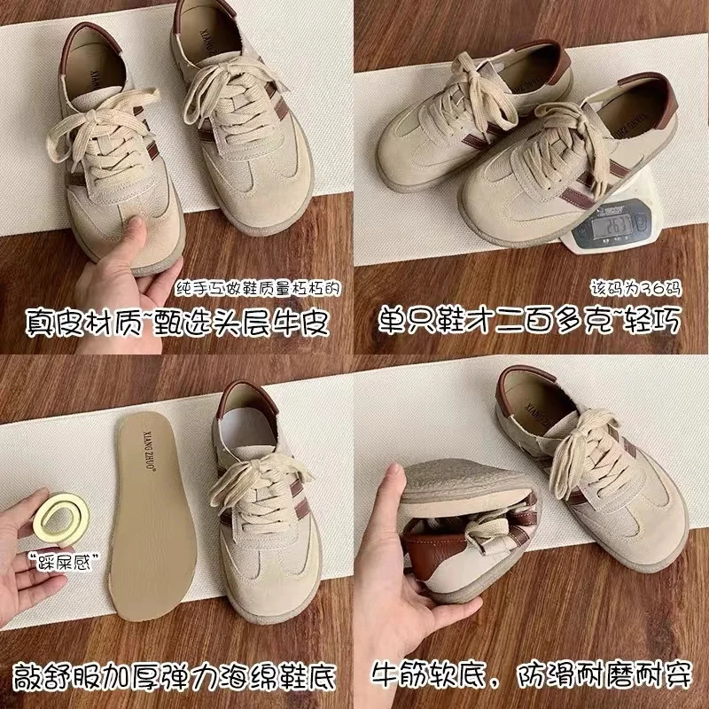 Careaymade-Genuine Leather womens shoessoft sole comfortable casual single shoescowhide ugly cute lace up small white shoes 250106