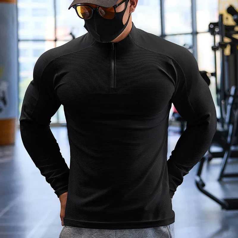 Sports and fitness jacket for men in autumn thick elastic fast drying ultra-thin gym training clothes outdoor running upright zipper top W250111