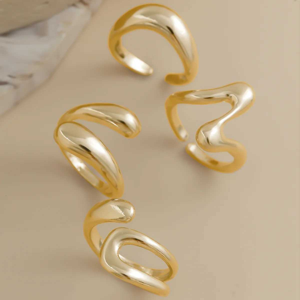 Punk Geometry Metal Irregular Ring Womens Retro Gold Curve Open Ring Set Fashion Neutral Jewelry GiftXJ250412