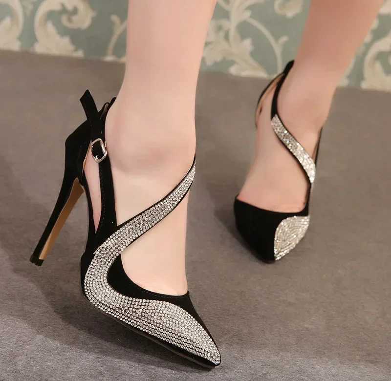 New Arrival womens sandals with rhinESTone corner toe Buckle strap sexy club hollow slim high heels evening club party wedding shoes T250110