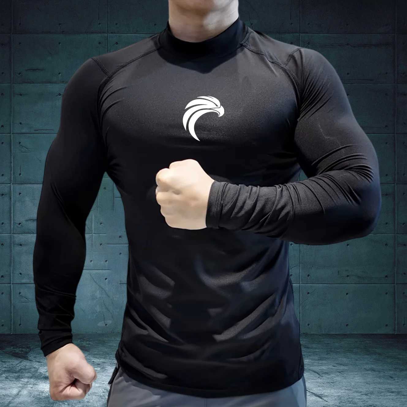 Mens compression T-shirt high neck long sleeved running shirt quick drying sportswear W250111