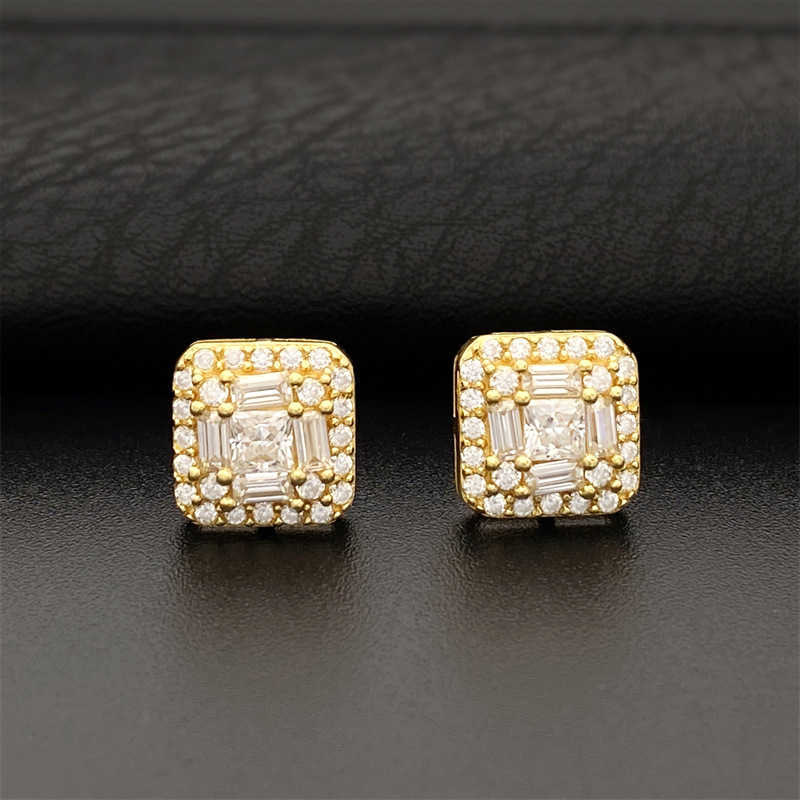 Square S925 VVS Moissanite Earrings Men Hiphop 925 Sterling Silver Baguette Moissanite Stud Earrings with GRA Certificate