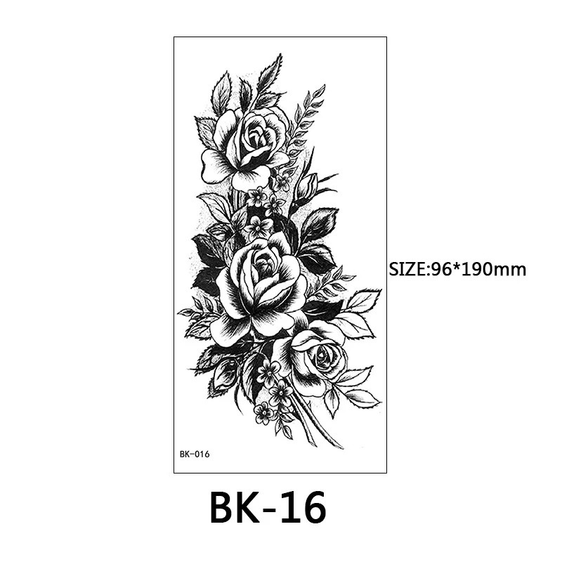 Large Size Black Flower Pattern Tattoo Sticker for Women Dot Rose Peony Temporary Tattoos DIY Water Transfer Girls 241230