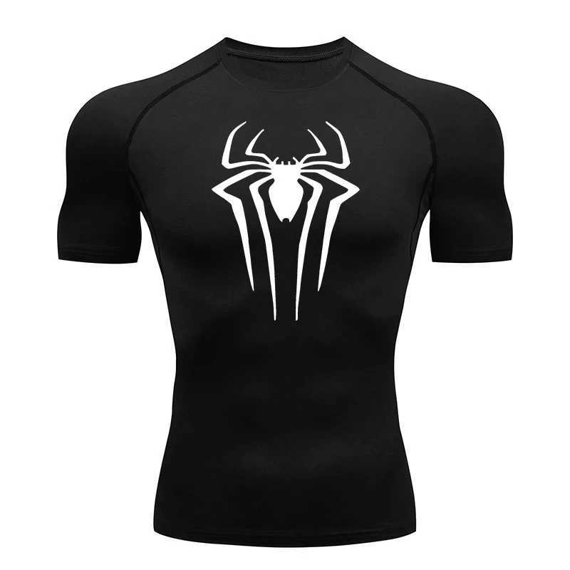 Spider Print Mens Compression T-shirt Summer Short Sleeve Rash Guard Gym Exercise T-shirt Sports Quick Drying Underwear Top W250111