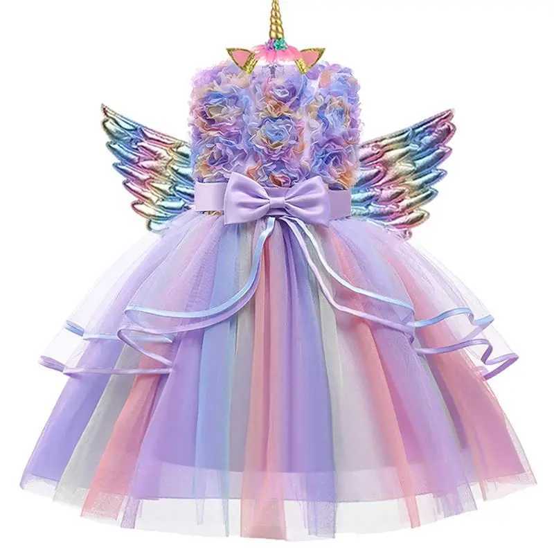 Baby Girl Tutu Dress Pink Rainbow Princess Girl Birthday Par Dress Childrens Halloween Performance Costume W250111