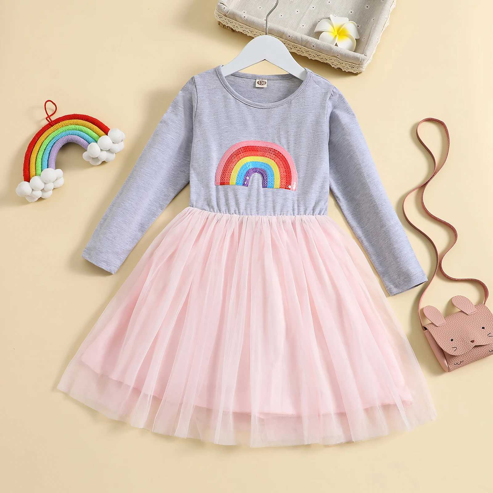 Tutu dress for preschool girls purple long sleeved rainbow prince dress for girls aged 2-7 W250111