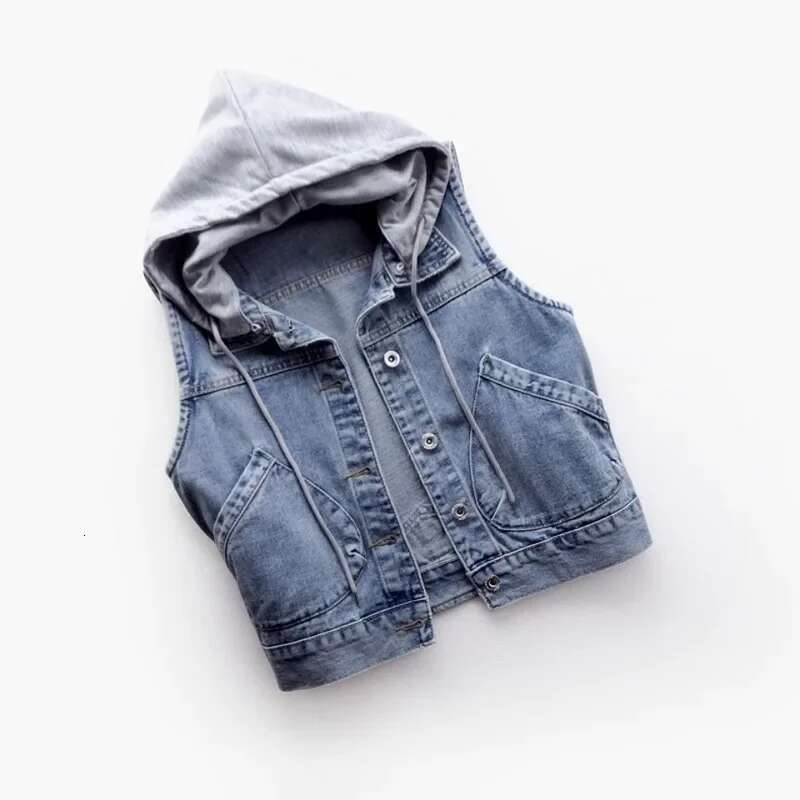 Sleeveless Denim Jacket For Women Korean Fashion Denim Hoodie Designer Jacket Large Cotton Zipper Vest