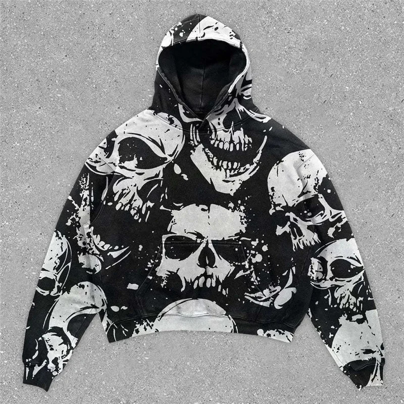 Punk style fashionable hoodie womens funny skull print hoodie digital print clothing sportswear Y2k top 250109
