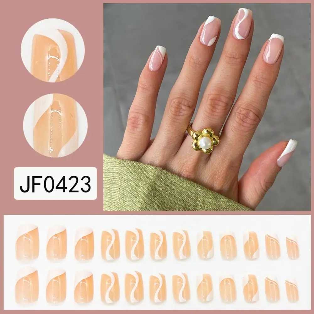24Pcs Ballerina Fake Nails Long Square French Wavy Crystal False Nails Full Cover Press On Nails DIY Manicure Decor Nail TipsXJ250110