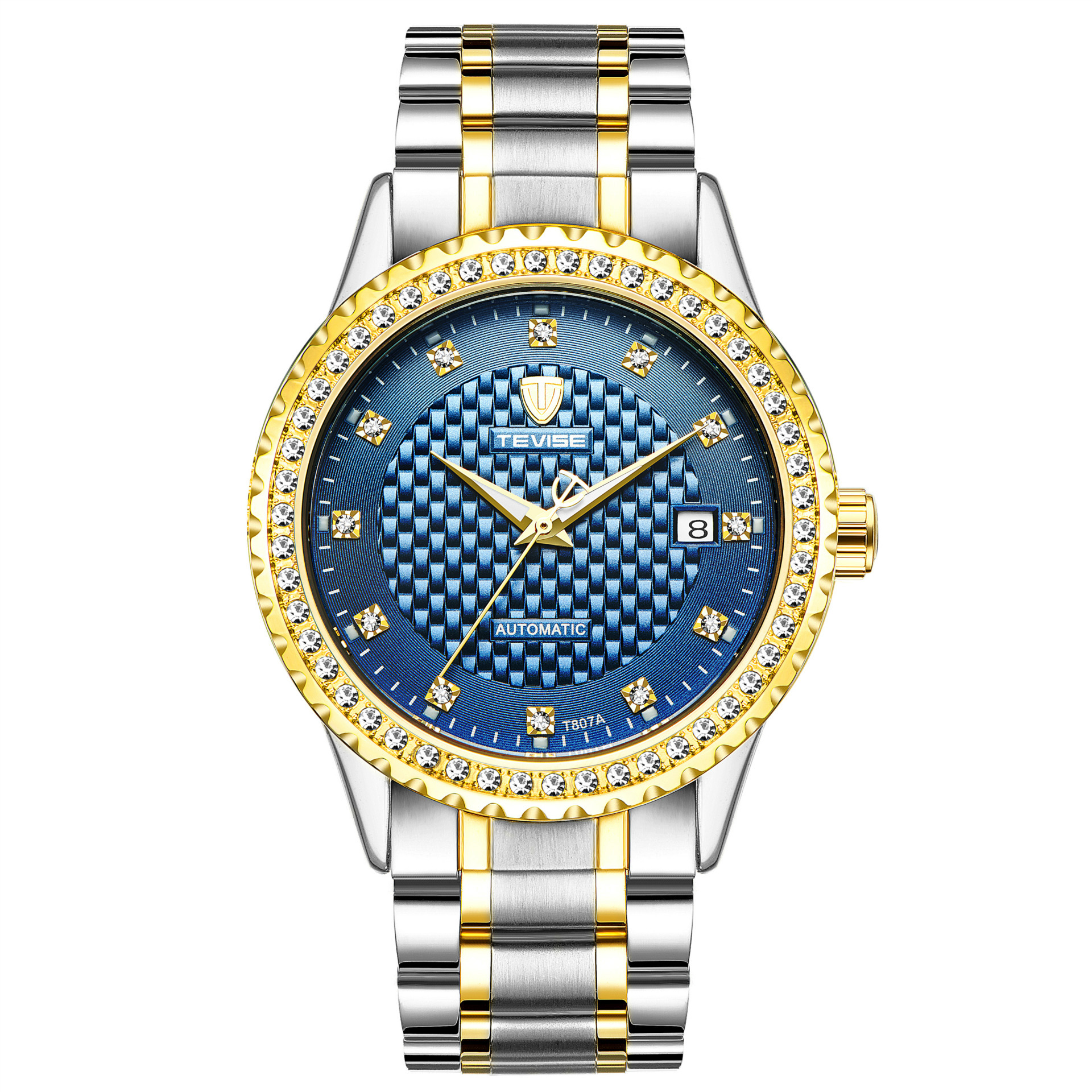 TEVISE Automatic Mechanical Mens Watch Business Casual Gold-plated Diamond encrusted High-end Wrist Watch high quality T048-T807A