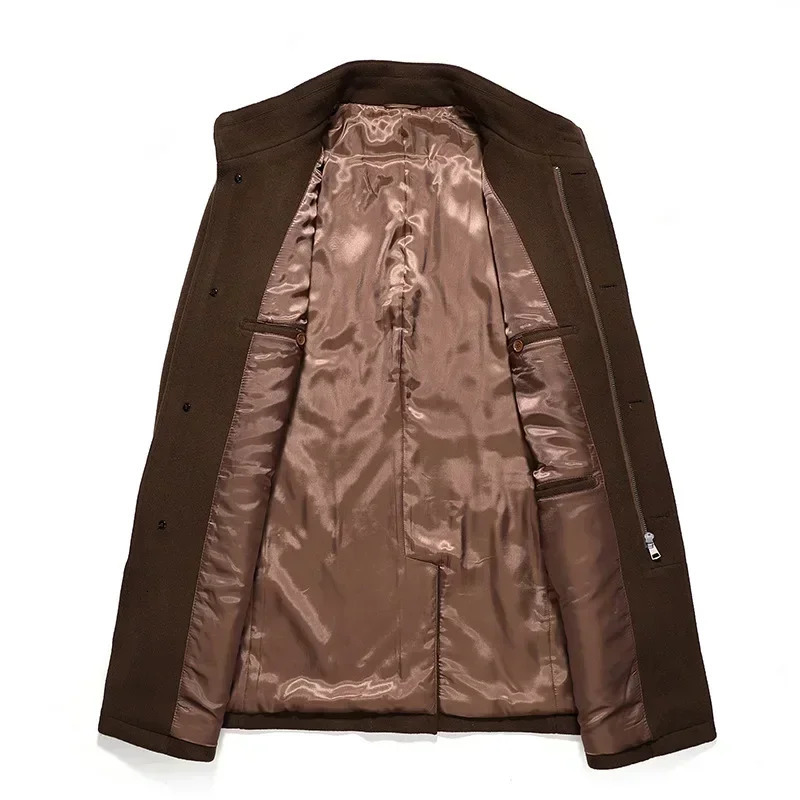 Autumn Mens Wool Blend Coat Long Thick Warm Woolen Stand Collar Waterproof Dark Blue Jacket Plus Size Casual Winter Overcoat Men 250106