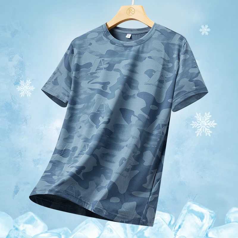 2024 new camouflage mens round neck short sleeved T-shirt quick drying summer cool thin breathable outdoor sports shirt W250111