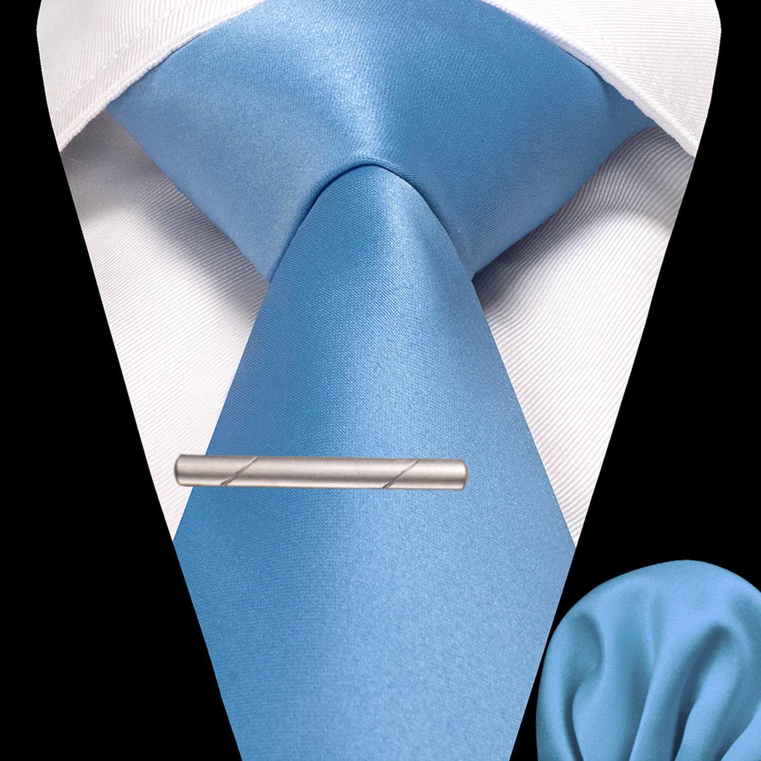 JEMYGINS Solid Polyester Mens Tie Handle Tie Clip Set Blue Pink Mint Green Necklace Used for Wedding Party Decoration W250111