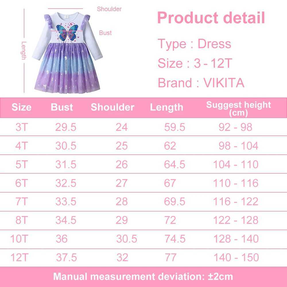 Vikita childrens butterfly dress girl flame sleeve autumn spring colorful dress girl princess Par casual dress childrens clothing W250111