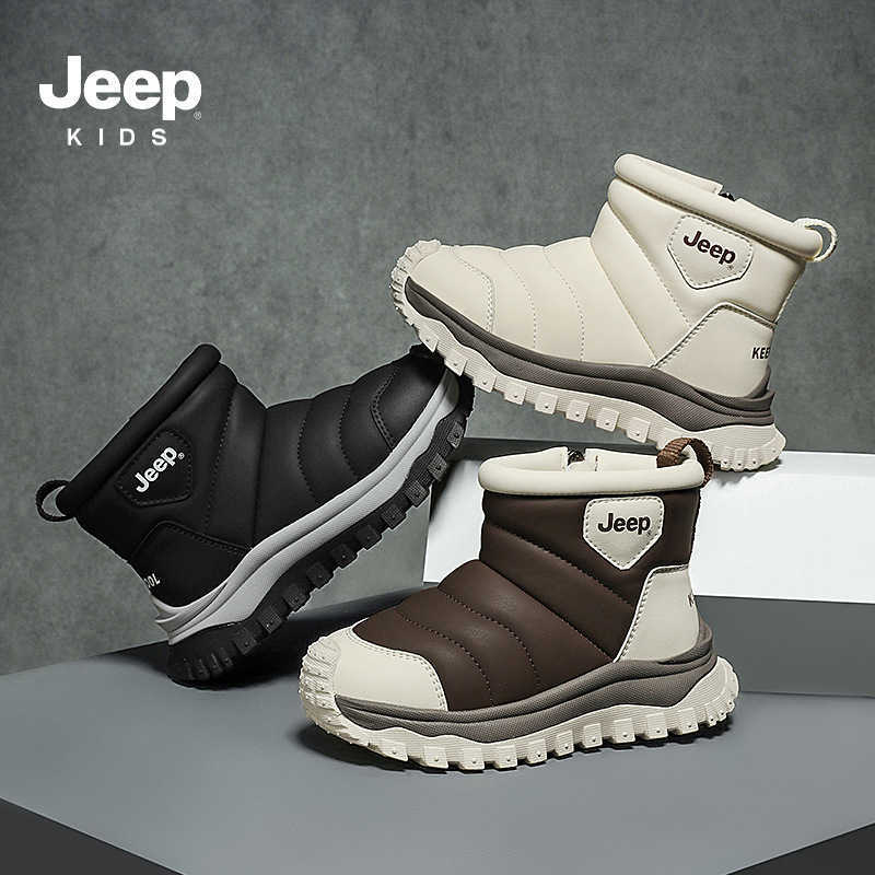 Boots Autumn Winter jeep children's snow boots plus cashmere 2025 new winter two cotton boys casual shoes cotton boots girls shoes Y240111