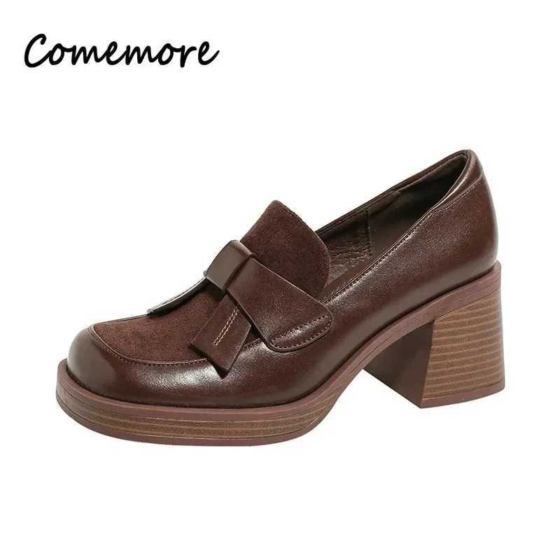 New Arrival Comemore Loafers chunky burst womens shoes brown leather high heels pump luxury womens shoes platform British style womens shoes T250110